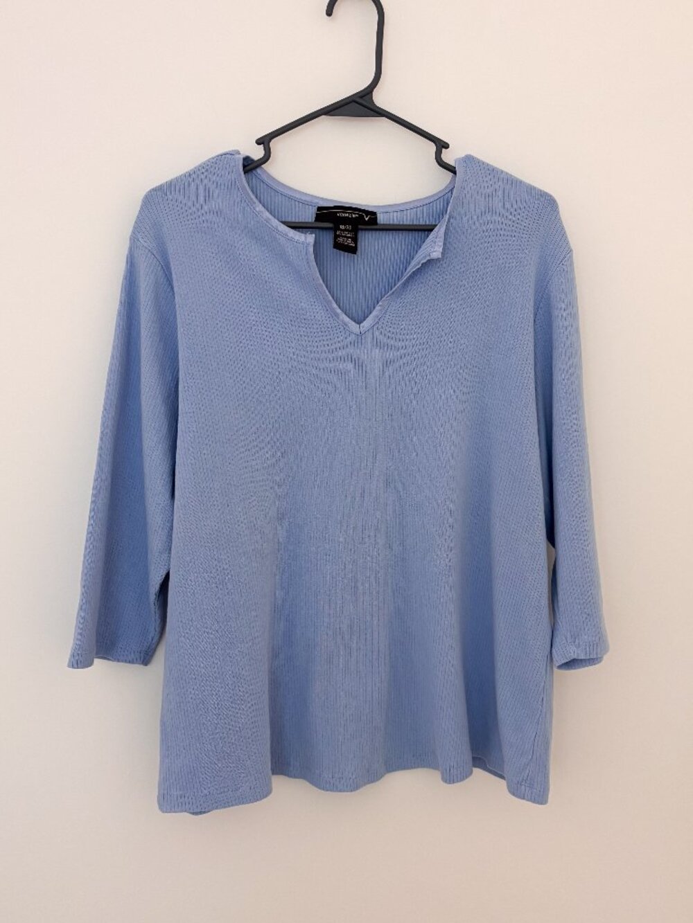 Venezia Light Blue Ribbed V Neck Top Women 18/20 Stretch Casual Minimalist